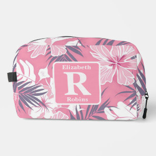 Tropical pink hibiscus personalised Monogram Dopp Kit