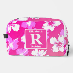 Tropical pink hibiscus personalised Monogram Dopp Kit