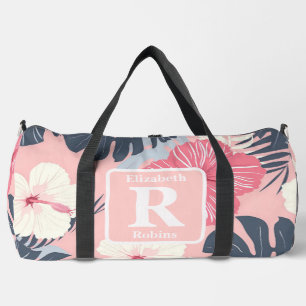 Tropical pink hibiscus personalised Monogram Duffle Bag
