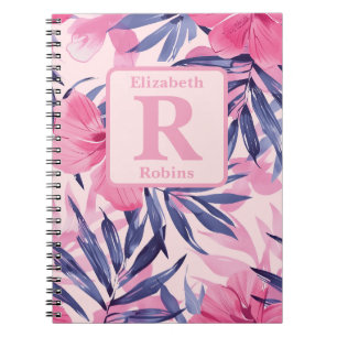 Tropical pink hibiscus personalised Monogram Notebook