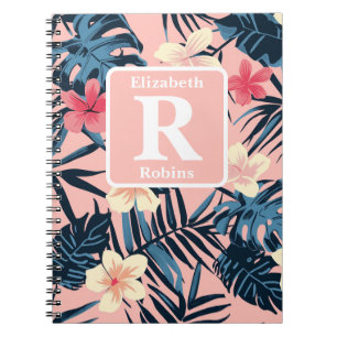 Tropical pink hibiscus personalised Monogram Notebook