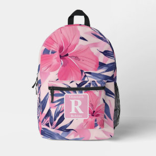 Tropical pink hibiscus personalised Monogram Printed Backpack