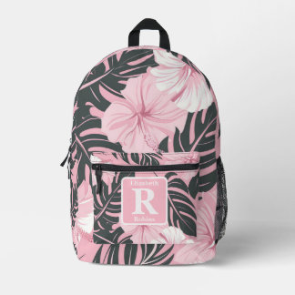Tropical pink hibiscus personalised Monogram  Printed Backpack