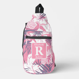Tropical pink hibiscus personalised Monogram  Sling Bag