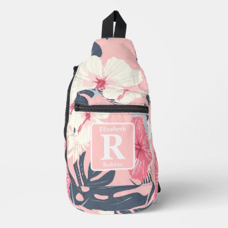 Tropical pink hibiscus personalised Monogram  Sling Bag