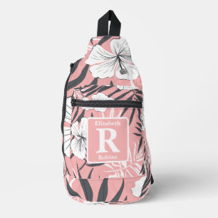 Tropical pink hibiscus personalised Monogram  Sling Bag