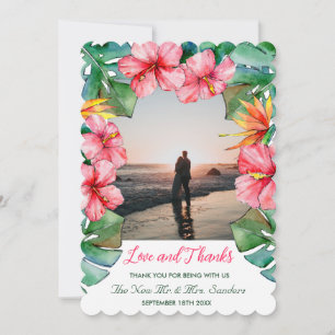 Tropical Pink Hibiscus Photo Wedding   Thank You Card