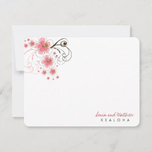 Tropical Pink Hibiscus Wedding Thank You Note Card