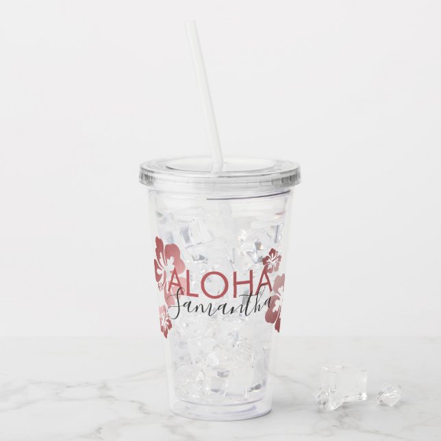 Tropical Pink Individual Personalised Party Favour Acrylic Tumbler (Front Ice)