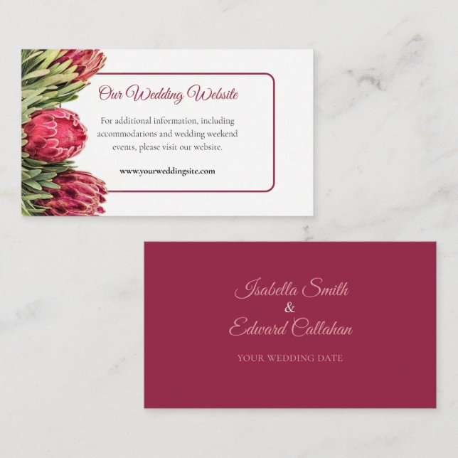 Tropical Pink King Protea Flowers Wedding Website Enclosure Card (Front/Back)