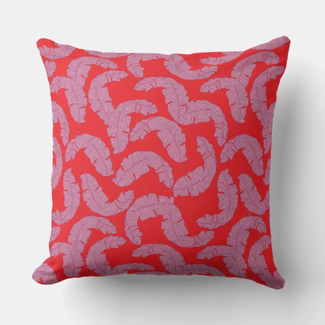 Tropical Pink Leaf Cushion – Red Decorative Pillow (Front)