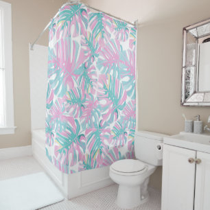 Tropical Pink Leaves Shower Curtain