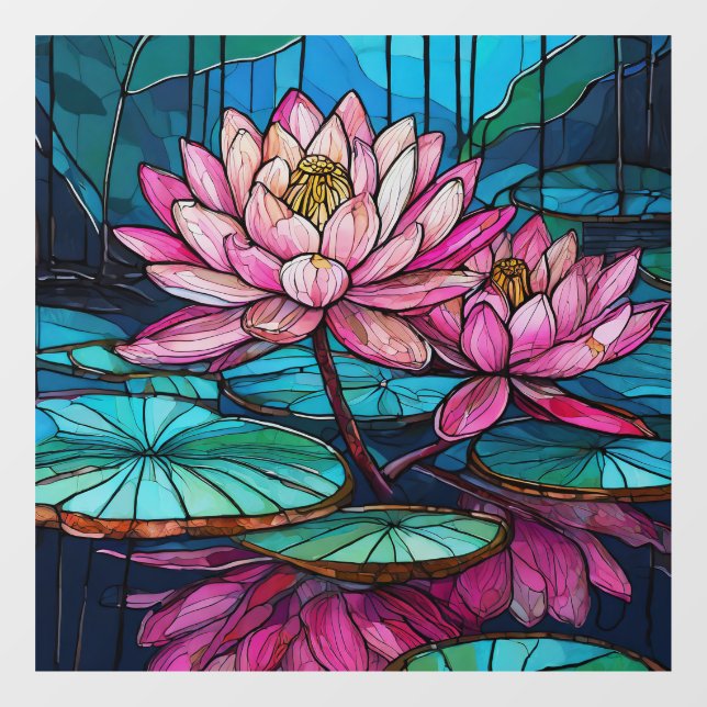 tropical Pink lotus 1 stained glass art Window Cling (Sheet)