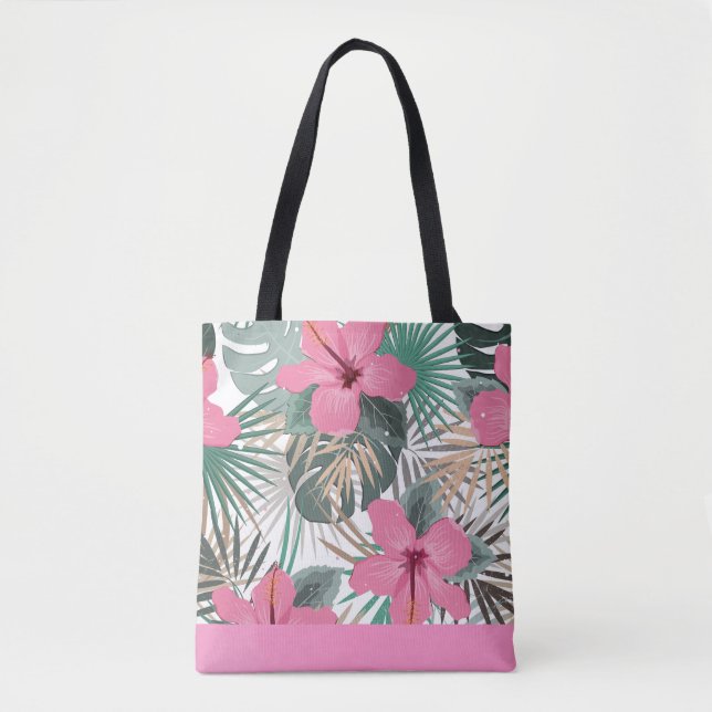 Tropical Pink Lush Hibiscus  Tote Bag (Front)