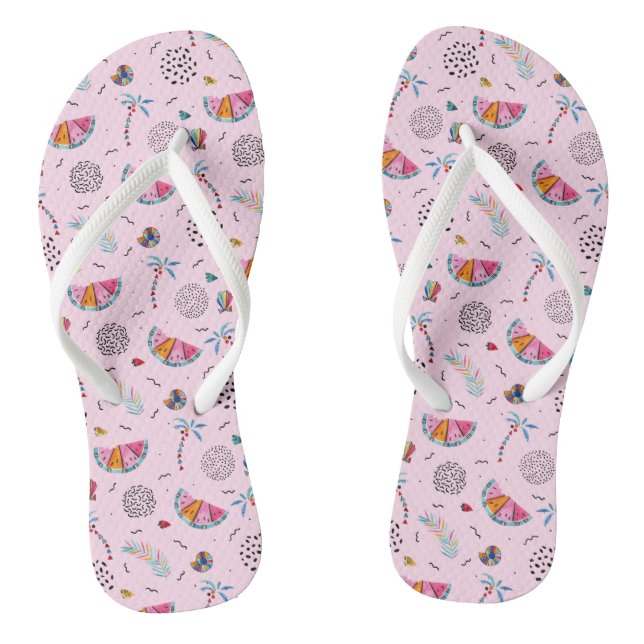 Tropical Pink Memphis Style Pattern Flip Flops (Footbed)