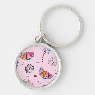 Tropical Pink Memphis Style Pattern Key Ring