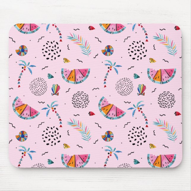 Tropical Pink Memphis Style Pattern Mouse Mat (Front)