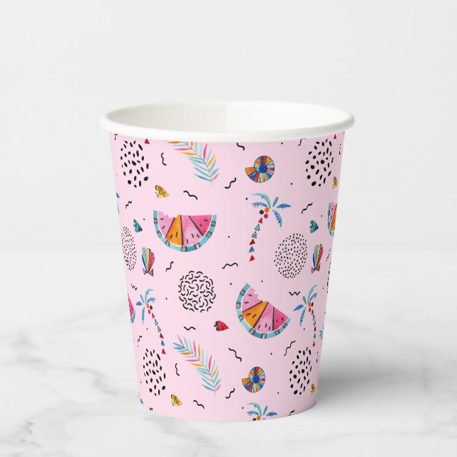 Tropical Pink Memphis Style Pattern Paper Cups (Left)