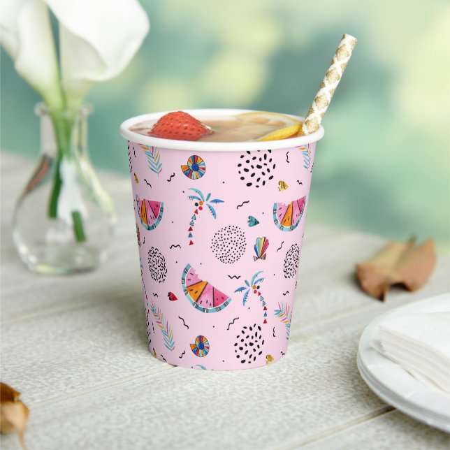 Tropical Pink Memphis Style Pattern Paper Cups (Insitu)