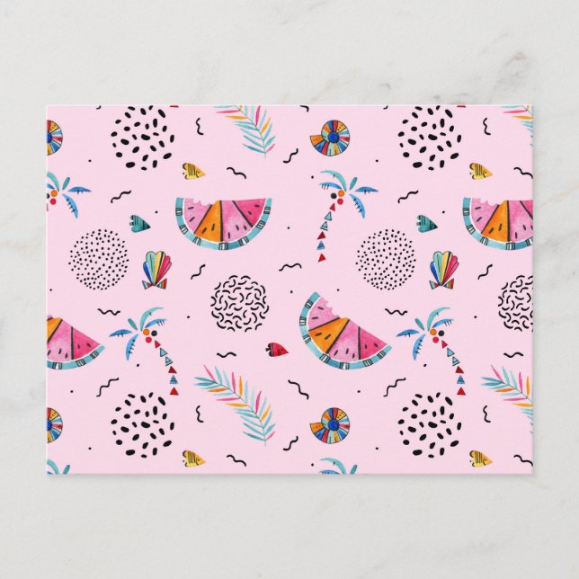 Tropical Pink Memphis Style Pattern Postcard (Front)
