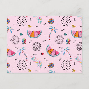 Tropical Pink Memphis Style Pattern Postcard
