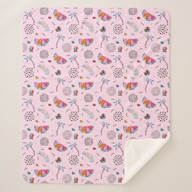 Tropical Pink Memphis Style Pattern Sherpa Blanket (Front)
