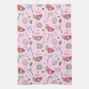 Tropical Pink Memphis Style Pattern Tea Towel