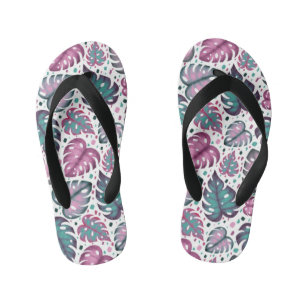 Tropical Pink Monstera Leaves Kid's Flip Flops