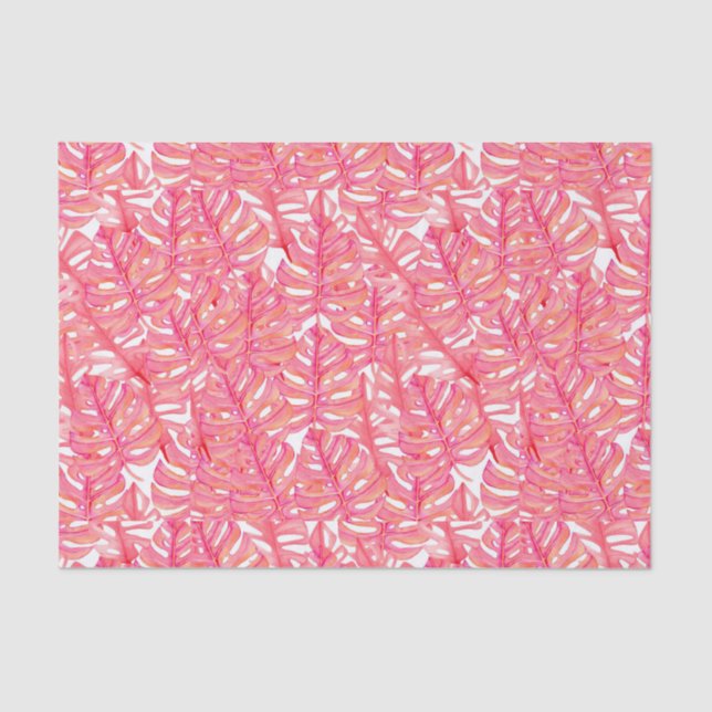 Tropical Pink Monstera Plant Leaves  Tissue Paper (Front)