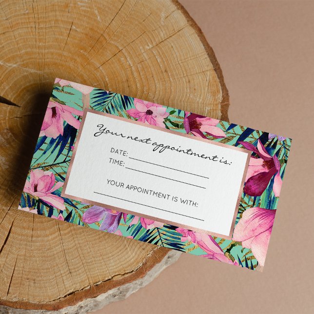 Tropical pink navy blue aqua gold modern floral appointment card (Tropical pink navy blue aqua gold modern floral appointment card)