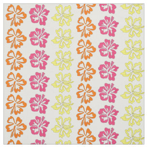Tropical Pink Orange Hawaiian Hibiscus Flowers Fabric
