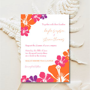 Tropical Pink Orange Purple Hibiscus Wedding Invitation