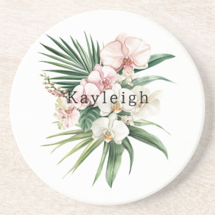 Tropical Pink Orchid Flowers Coaster