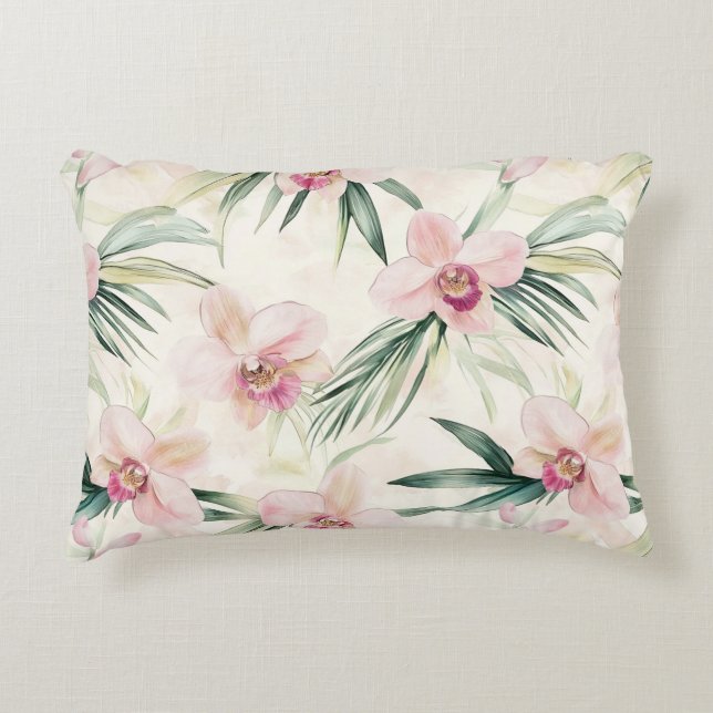 Tropical Pink Orchid Flowers   Decorative Cushion (Front)