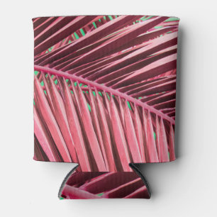 Tropical Pink Palm Leaves Background Can Cooler