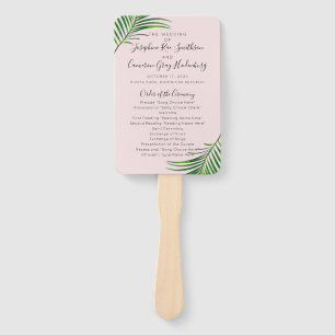 Tropical Pink Palm Leaves Beach Wedding Program Hand Fan