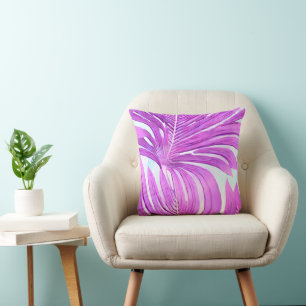 Tropical Pink Palm Tree Leaves Pattern Cushion