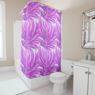 Tropical Pink Palm Tree Leaves  Shower Curtain