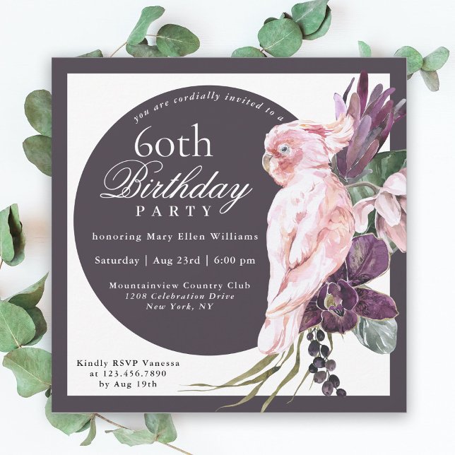 Tropical Pink Parrot Floral 60th Birthday Invitation (Creator Uploaded)