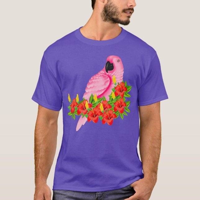 Tropical Pink Parrot Floral T-Shirt (Front)