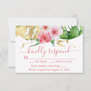 Tropical Pink Peach Floral Wedding RSVP Card