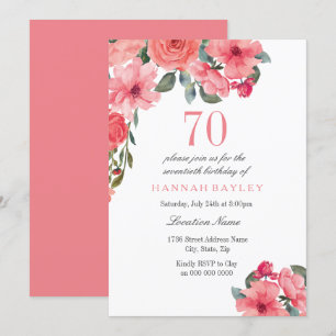 Tropical Pink & Peach Summer 70th Birthday Invite
