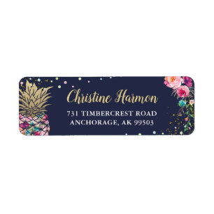 Tropical Pink Pineapple Navy Blue Return Address