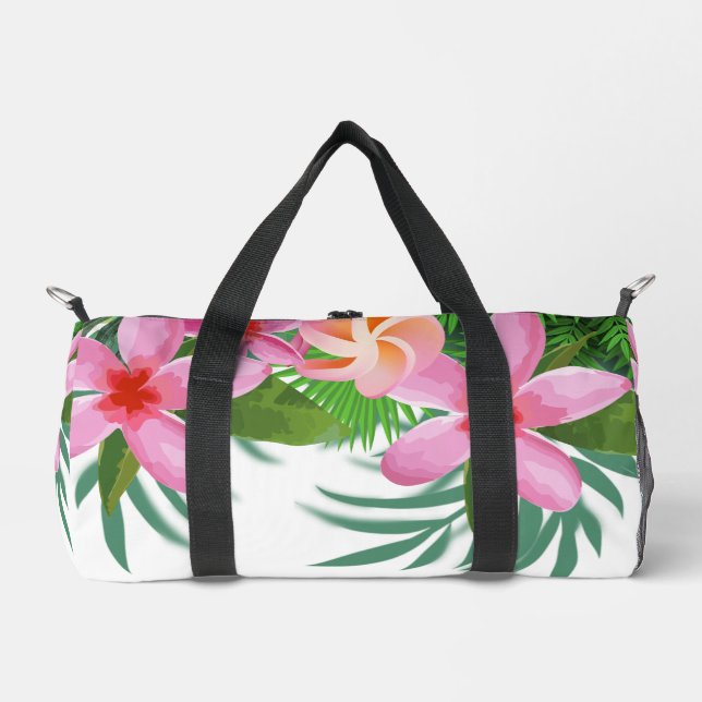Tropical Pink Plumeria Duffle Bag (Front)