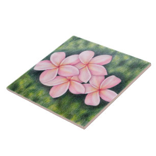 Tropical Pink Plumeria Floral Ceramic Tile