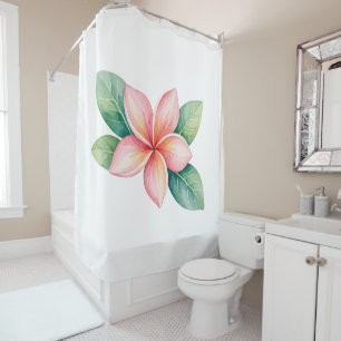 Tropical pink plumeria shower curtain
