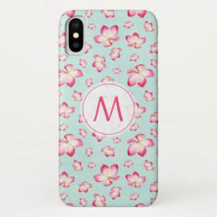 Tropical Pink Plumeria Watercolor Monogram iPhone X Case