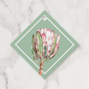 Tropical Pink Protea Floral DIAMOND Party Favour Tags