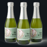 Tropical Pink Protea Floral on Mint MINI Sparkling Wine Label<br><div class="desc">A beautiful hand painted watercolor pink protea floral blossom on a mint green background,  PERSONALIZE these mini sparkling wine bottle labels for party favors,  holiday gifts or to serve at your party. MATCHING items in our collection.</div>
