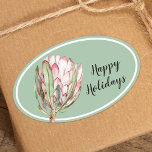 Tropical Pink Protea Floral on Mint Oval Sticker<br><div class="desc">A beautiful hand painted watercolor pink protea floral blossom on a mint green background, these OVAL stickers are beautiful for your invitation envelopes, party favours, gift packaging and more. CHANGE the background colour to anything! ALL SHAPES done for you in our store as well as MATCHING items --> http://bit.ly/2TLWeM5 <--...</div>